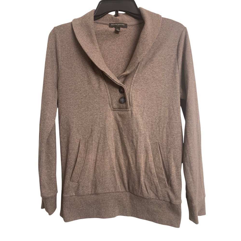Banana Republic  Small Shawl Collar Button Pullover Henley Sweater Taupe Brown